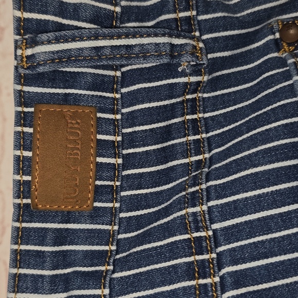 Judy Blue Blue & White Striped Super Flare Raw Hem Jeans Womens Size 16W - Picture 9 of 16